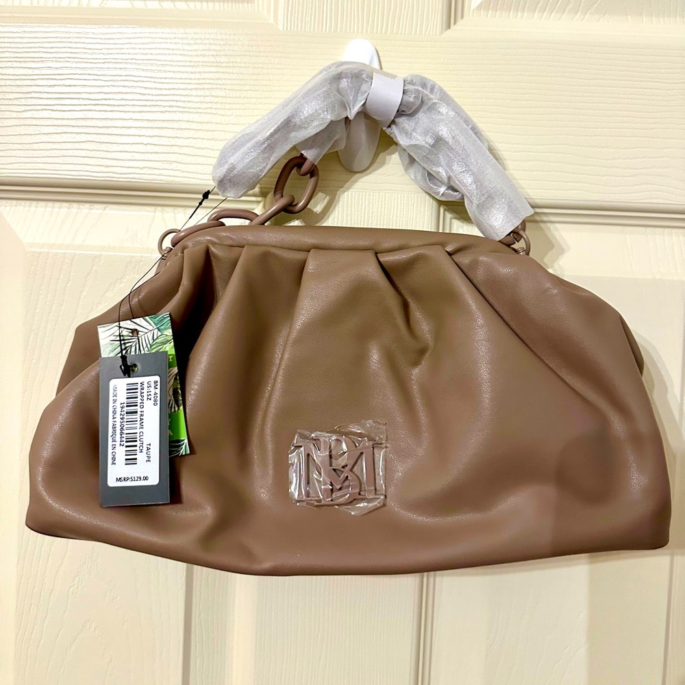 Badgley Mischka Taupe Snap Framed Clutch. NWT